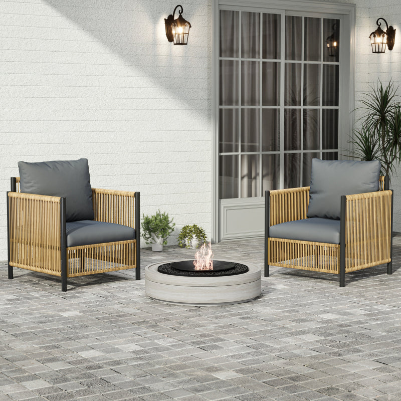 New Coming Outdoor Brown PE Wicker Sofa Set - 2pcs Single Sofa with Grey Cushion