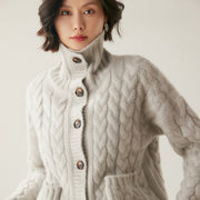 French Style Turtleneck Cashmere Cardigan for Women
