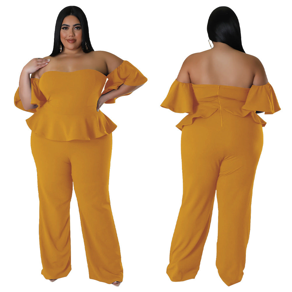 Off-Shoulder Stretch Wide-Leg Jumpsuit