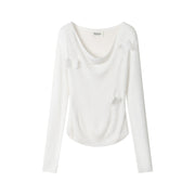 Sweet Pink 3D Butterfly Age-Reducing Knitted Top Long-Sleeve T-Shirt That Slims And Flatters Your Figure