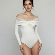 White Lace Off-Shoulder Bodycon Jumpsuit