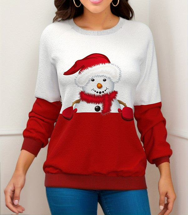 Festive Christmas Printed Raglan Sleeve Sweater