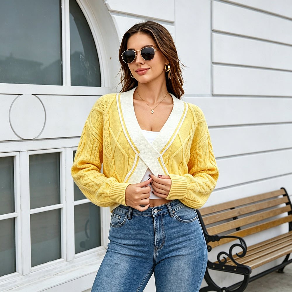 Womens Fashionable Cropped Knit Oversized Sweater