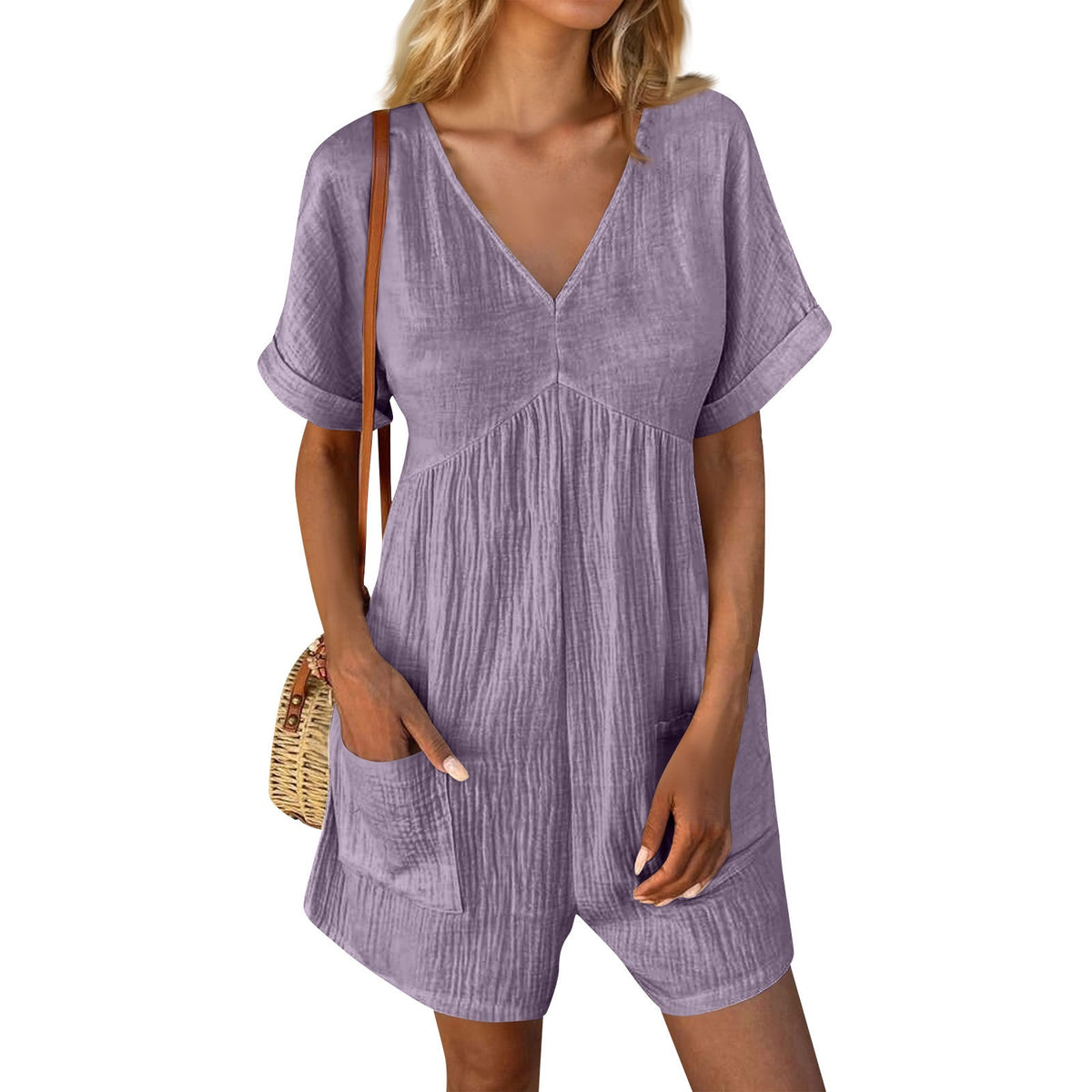 V-Neck Batwing Sleeve Pocket Jumpsuit