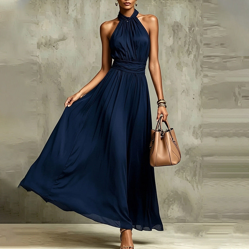 Elegant Summer Halter Neck Sleeveless Printed Long Dress