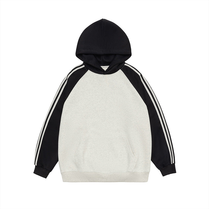Unisex Contrast Stripe Raglan Pullover Casual Sweatshirt