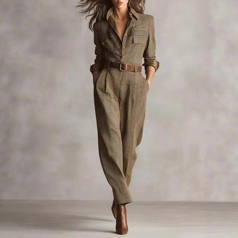 Chic Women's Plaid Jumpsuit for Work and Casual Wear