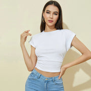 Elegant White Slit Short Sleeve Pullover Top – Slim Fit, Cropped