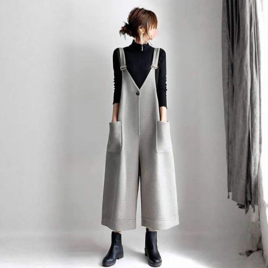 High-Waisted Belted Overalls Casual Japanese Bib Pants