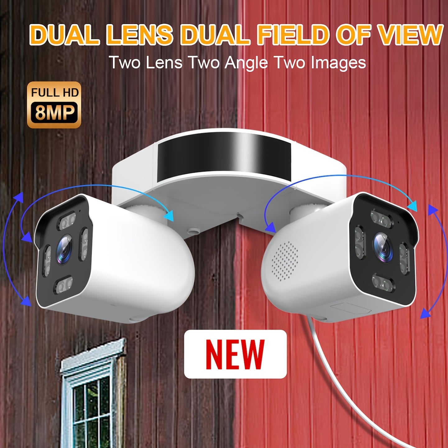 8MP Smart Wireless Wifi Security Camera Outdoor, Dual Lens PTZ Surveillance Cameras Outside, 360° Panoramic View External Corner Mount with Double Bullet Cam, Full Color Night Vision, Smart AI Moti...