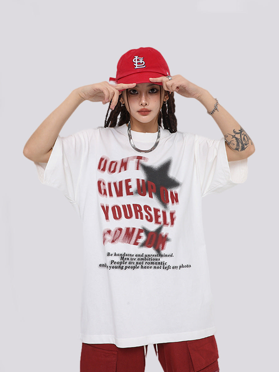 Men's Casual Cotton Round Neck Letter Print T-Shirt