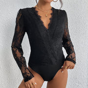 Lace V-Neck Slim Fit Long-Sleeve Romper