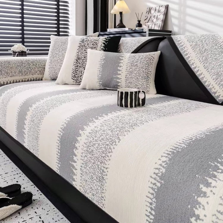 All-Season Chenille Cushion Cover - Contrasting Stripe Design