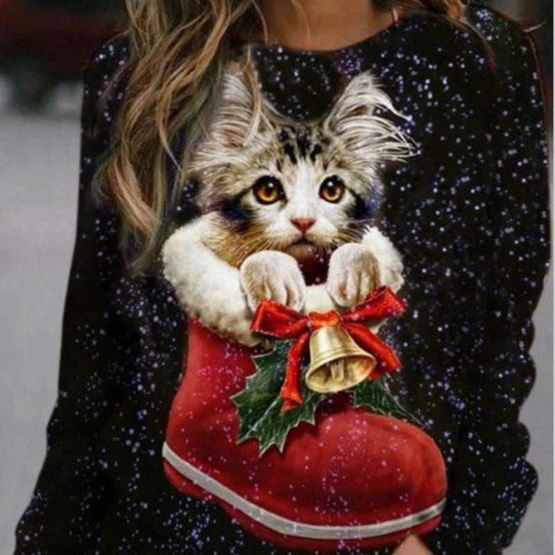 Women's 3D Print Loose Casual Round-Neck Autumn Sweater