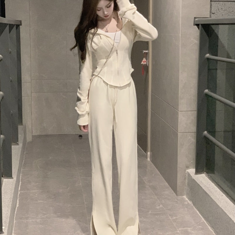 Retro Women's Long-Sleeve Athletic Two-Piece Sweatshirt Set