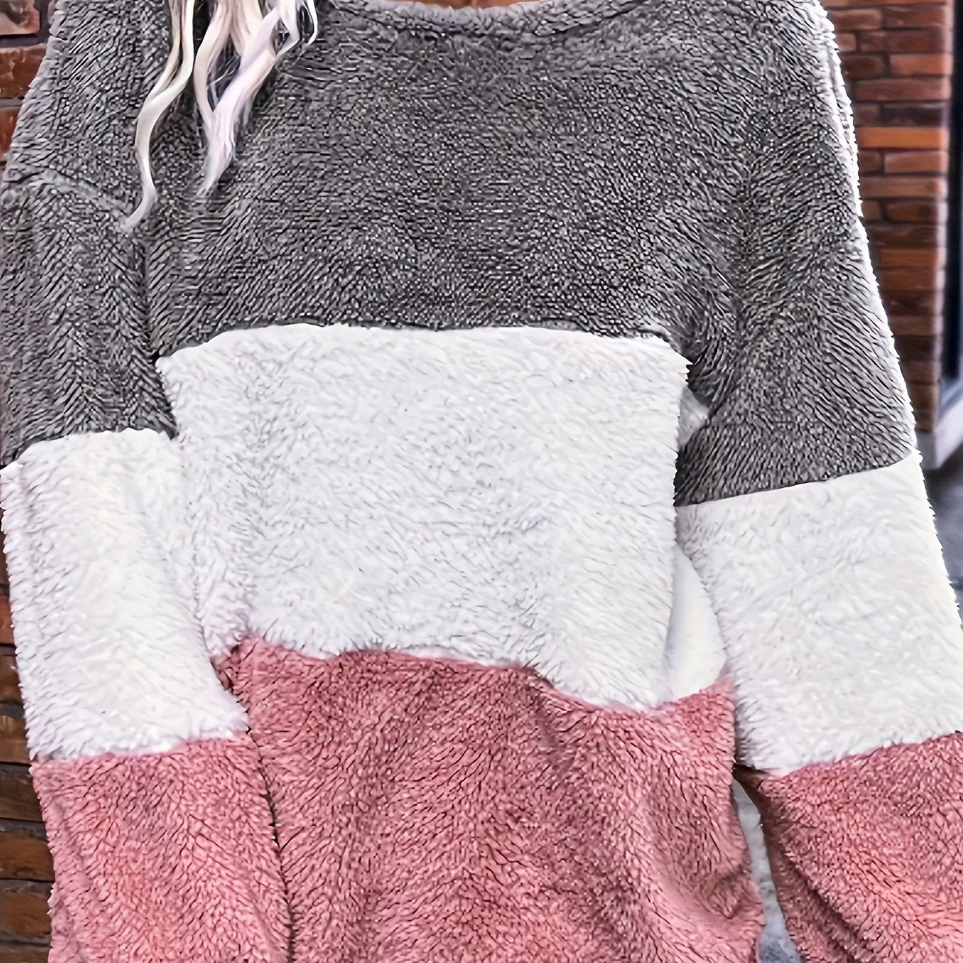 Plus Size Color Block Striped Fleece Hoodie