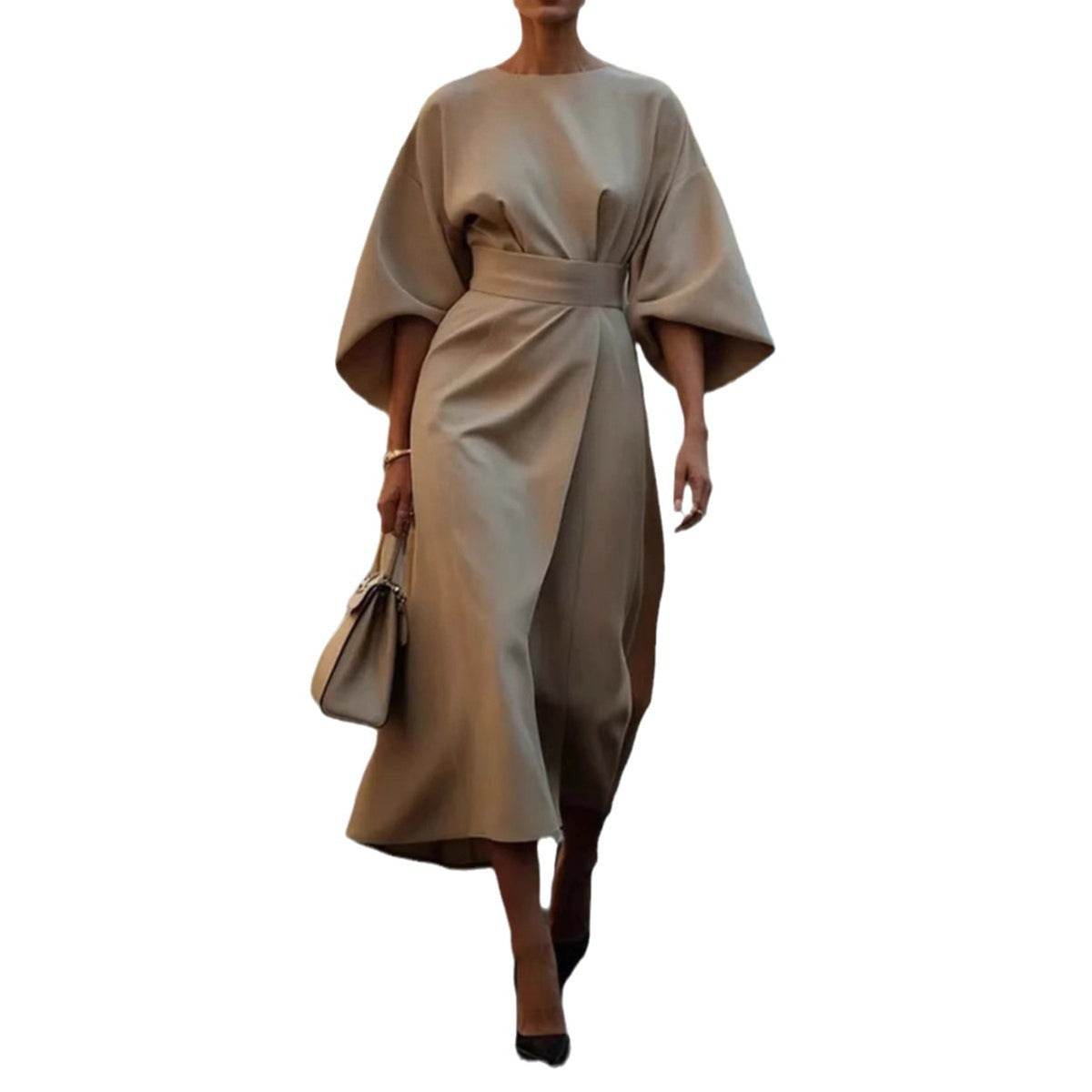 Elegant Solid Color Batwing Sleeve Casual Maxi Dress