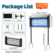 Solar‑Powered Bug Zapper – 4500V Electric Shock, 3 UV LED Tubes, 2000 sq ft Coverage, Dual‑Mount Ground Stake for Backyard, RV and Pond