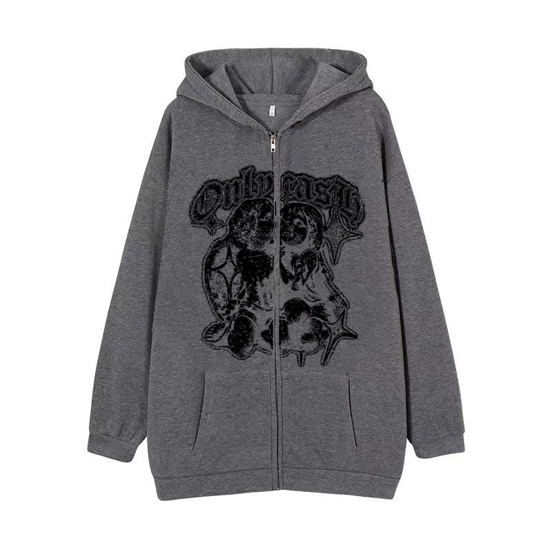 Women's Angel Wings Zip-Up Casual Streetwear Hoodie