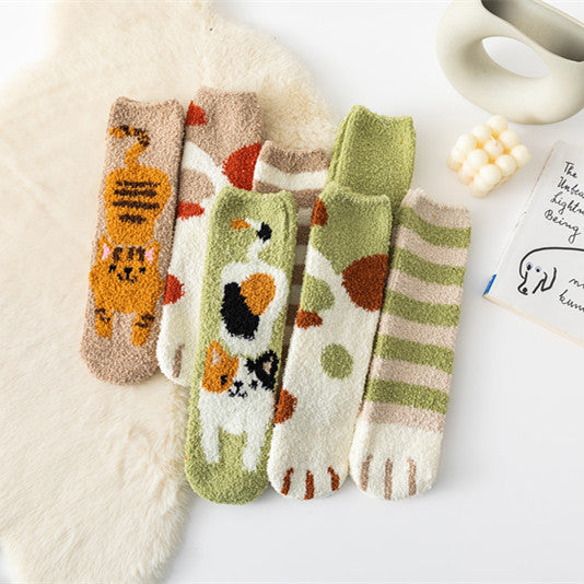 Cozy Winter Tube Socks - Fuzzy Coral Fleece