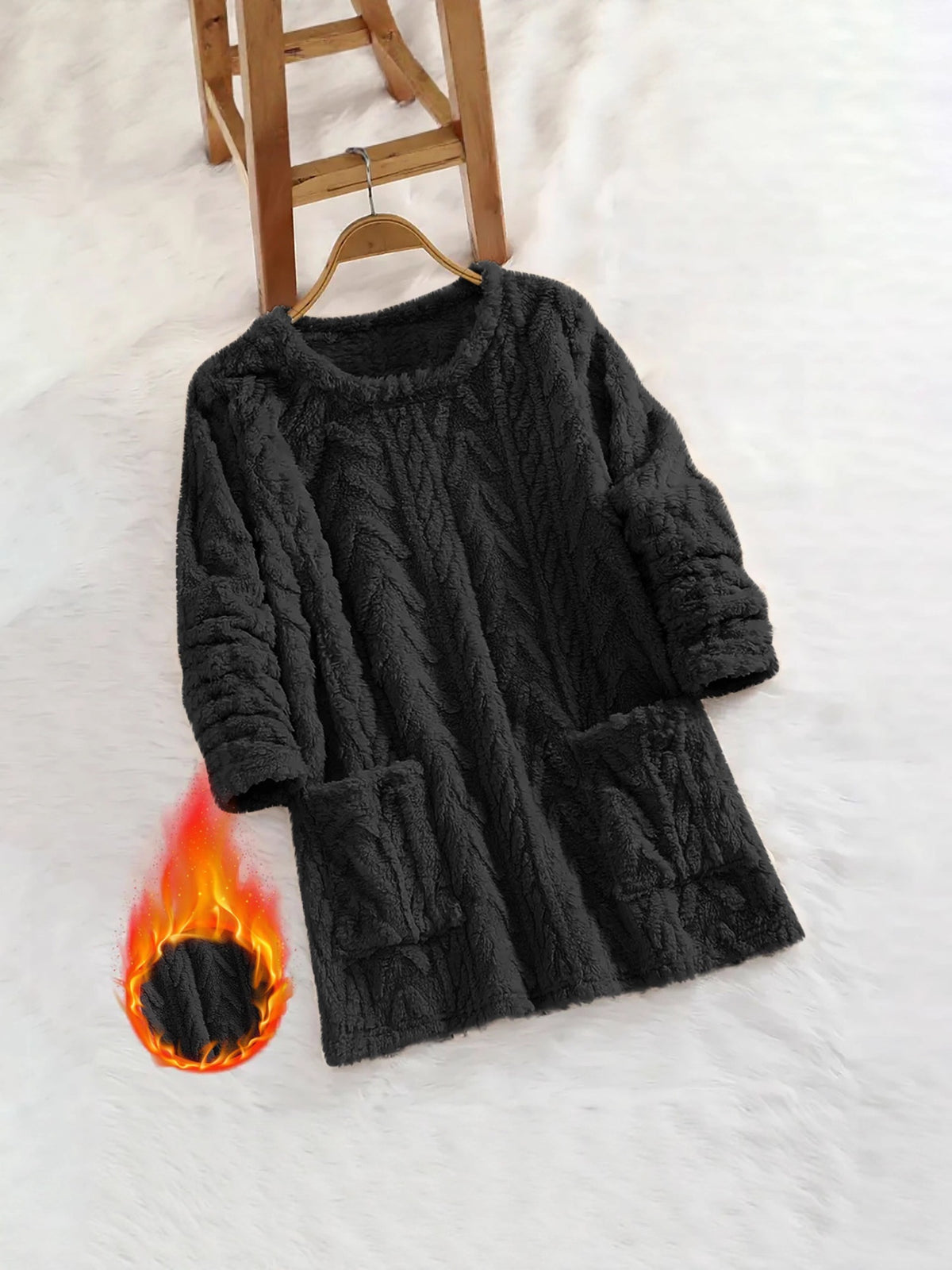 Teddy Fleece Jacquard Long-sleeve Casual Sweatshirt for Autumn and Winter Fluffy and Warm with Pocket Hood