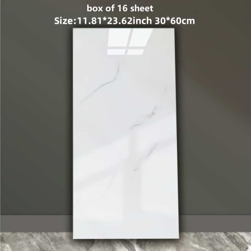 16-Pack Contemporary Marble Pattern Vinyl Wall Stickers, Glossy Self-Adhesive Detachable Tile Decals, Waterproof and Oil-Proof for Living Room, Bedroom, Kitchen, Bathroom and Lounge Decor