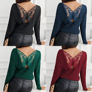 Women's Ribbed Long-Sleeve T-Shirt with Back Stitching