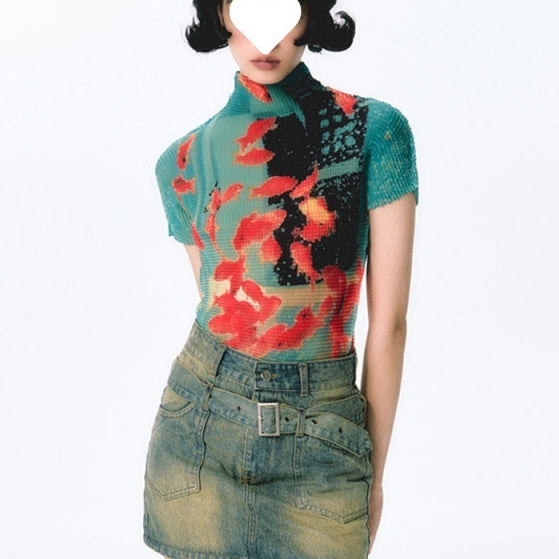 Goldfish Pleated Stretch Summer Sweater – Slim Fit Short Sleeve