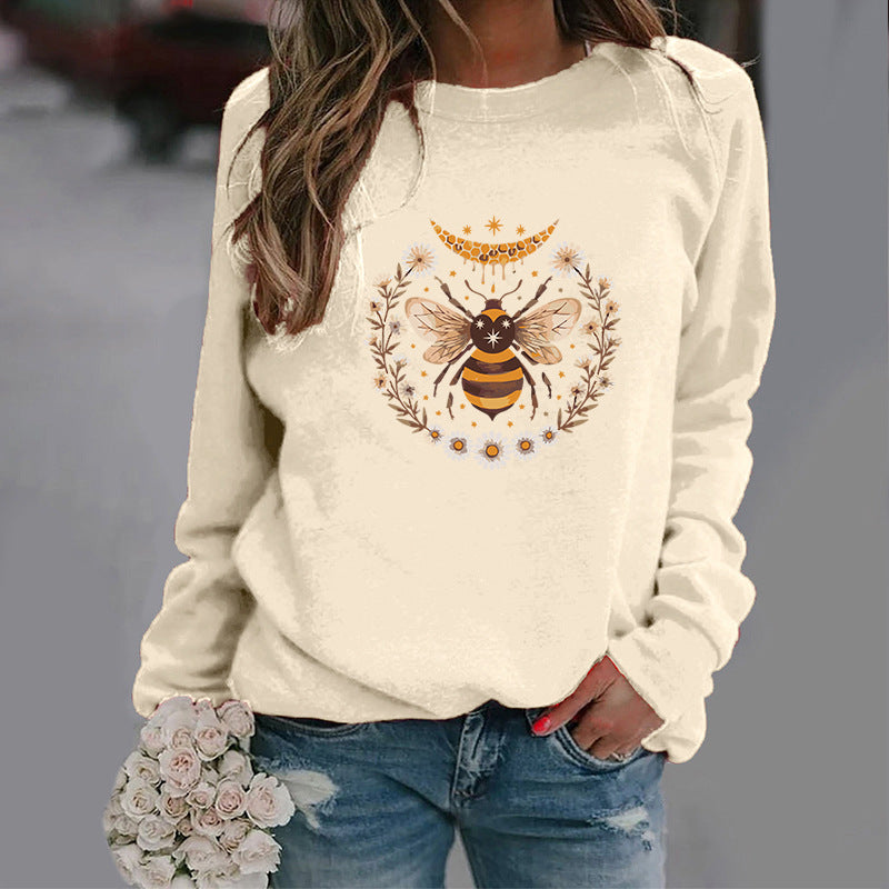 Trendy Moon Bee Round Neck Sweater for Women