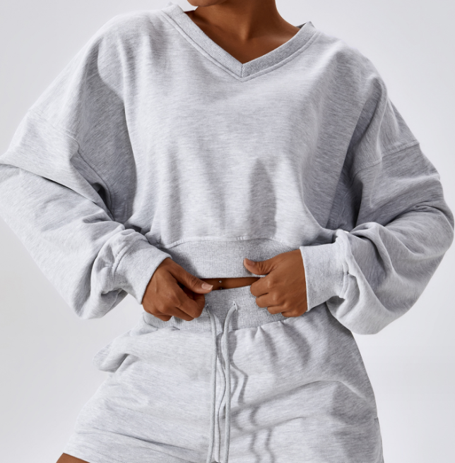 Women's Outdoor Keep Warm V-neck Pullover Leisure Loose Long Sleeve Sweatshirt