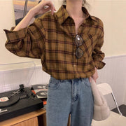Womens Retro Brushed Plaid Casual Shirt