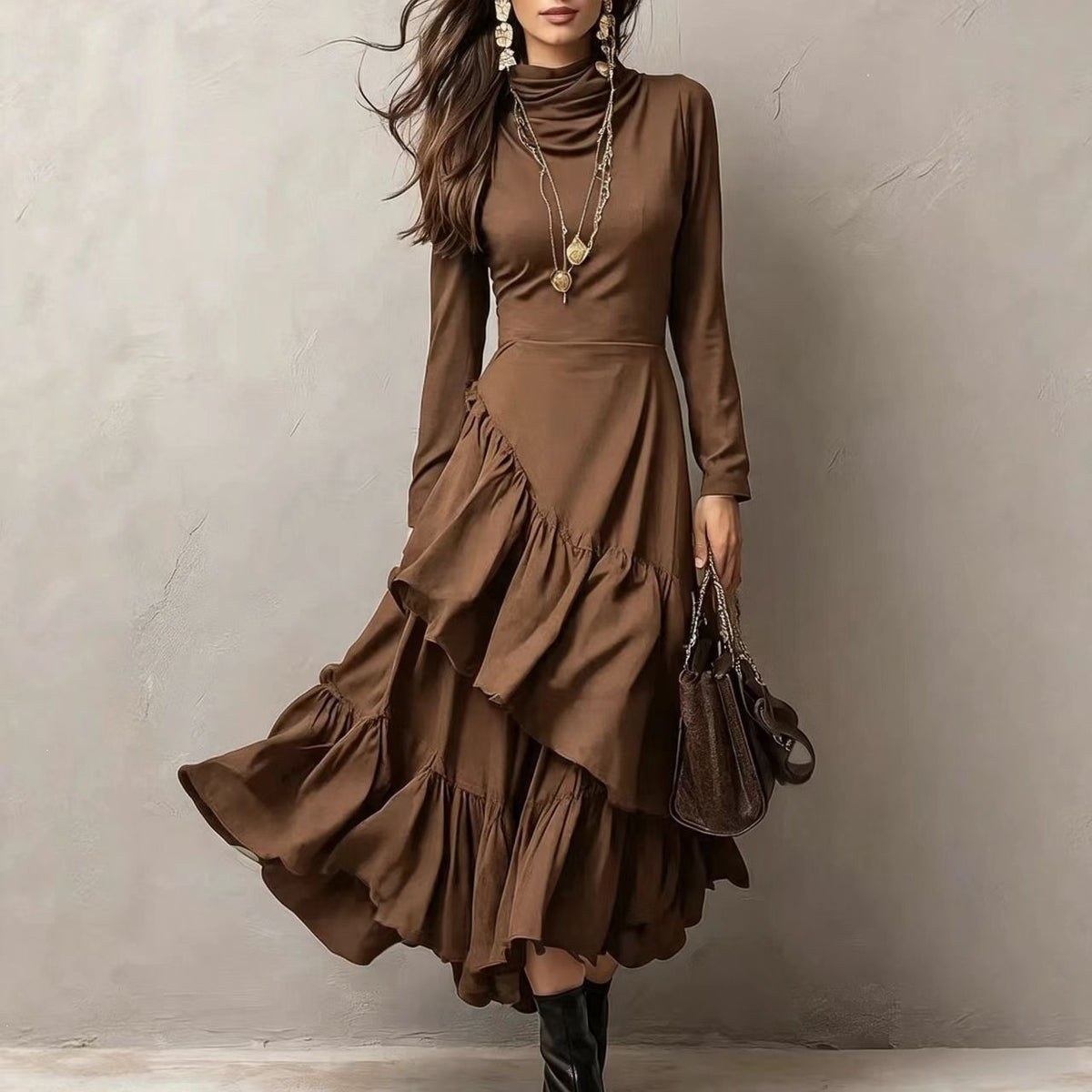 Asymmetrical Ruffled Waist-Cinching Party Dress