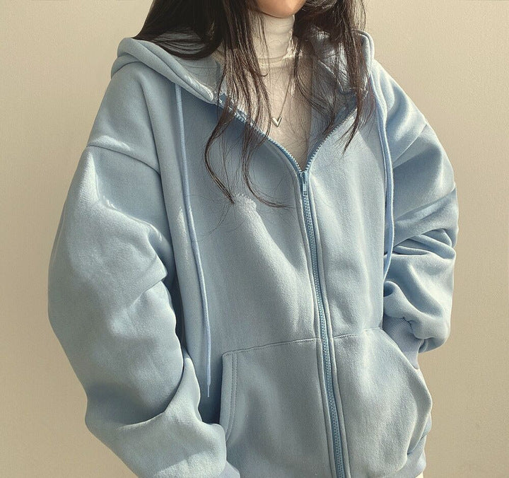 Plush Lined Zip-Up Hooded Sweatshirt Jacket