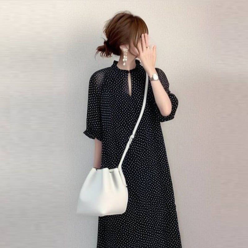 Chic Polka Dot Chiffon Summer Dress with Ruffled Hem