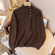 Elegant Knitted Half‑Collar Button Sweater – Soft Viscose, One Size