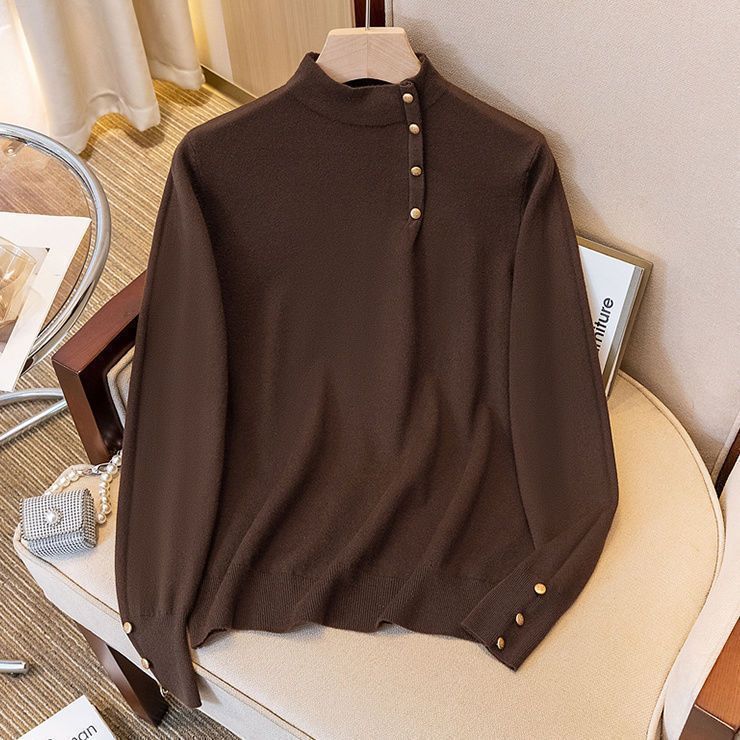 Elegant Knitted Half‑Collar Button Sweater – Soft Viscose, One Size