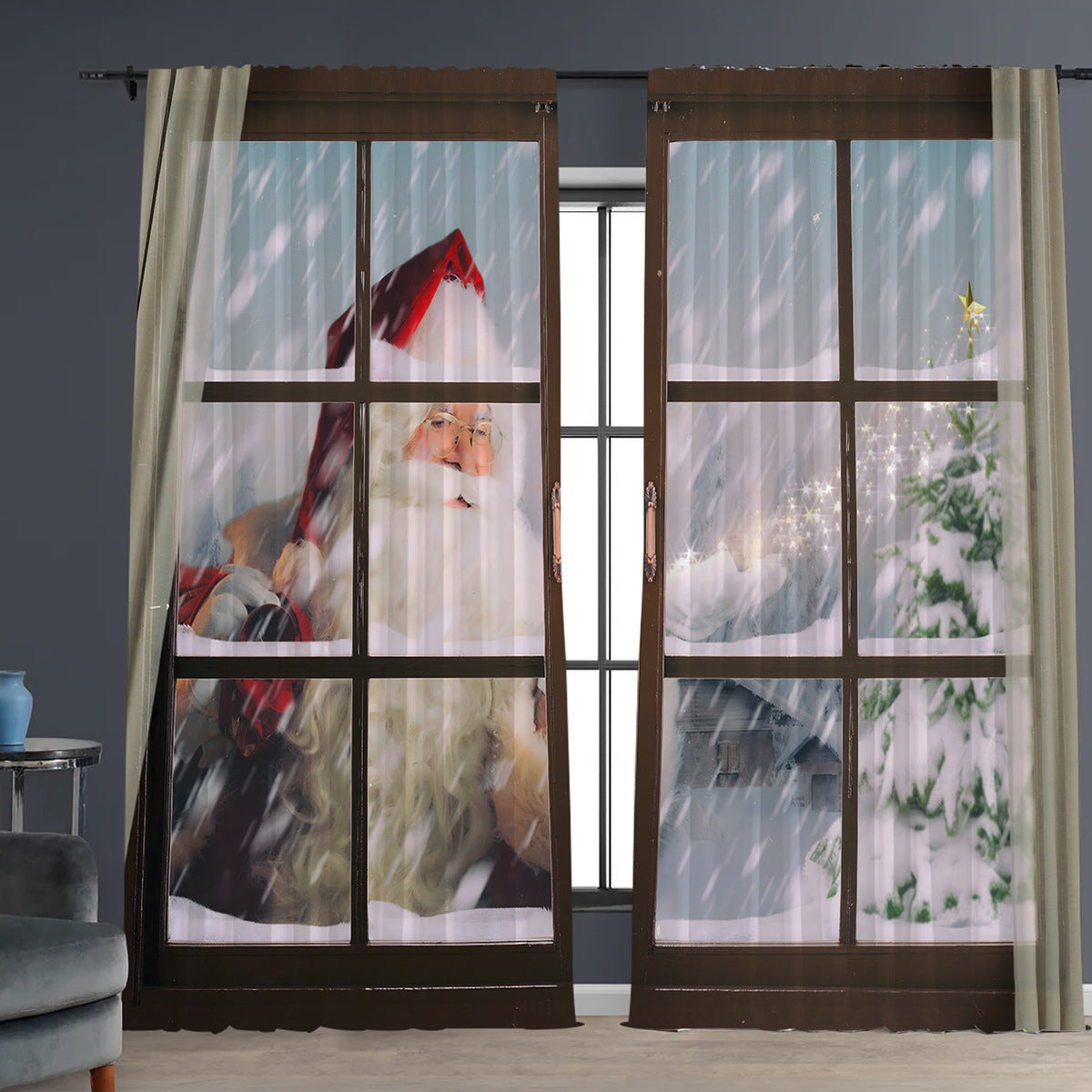 2pcs Christmas Curtain 3d Digital Printing Flower Type