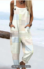 Women's 3D Digital Print Casual Summer Suspender Jumpsuit