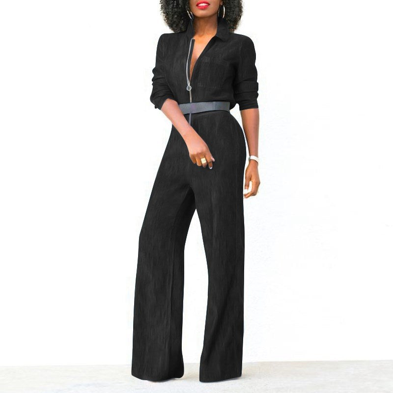 Women's Plus-Size Denim Jumpsuit with Zipper