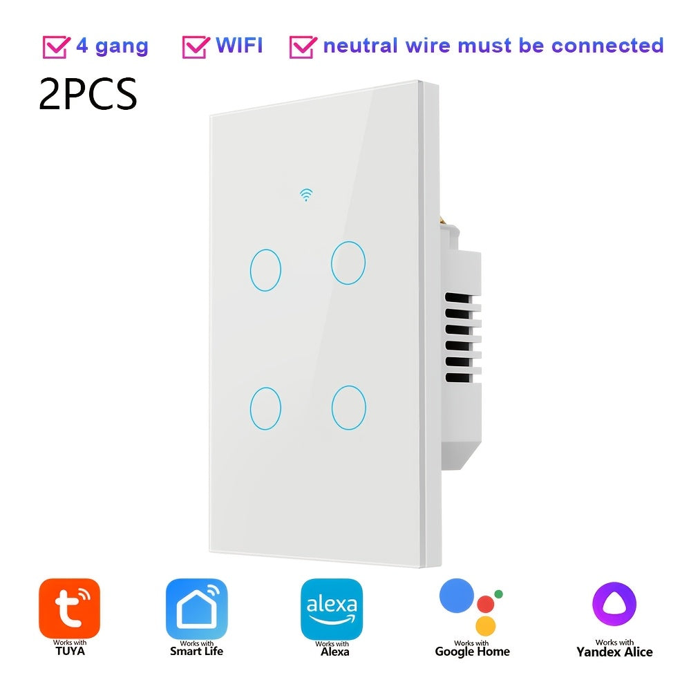 2-Pack Smart Wi-Fi Light Switch with Voice Control, US Standard, 1-4 Gang