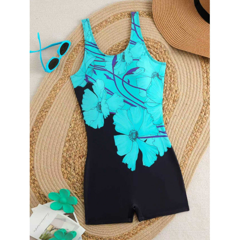 One-piece Floral-print Body-hugging Sexy Swimsuit European And American Style