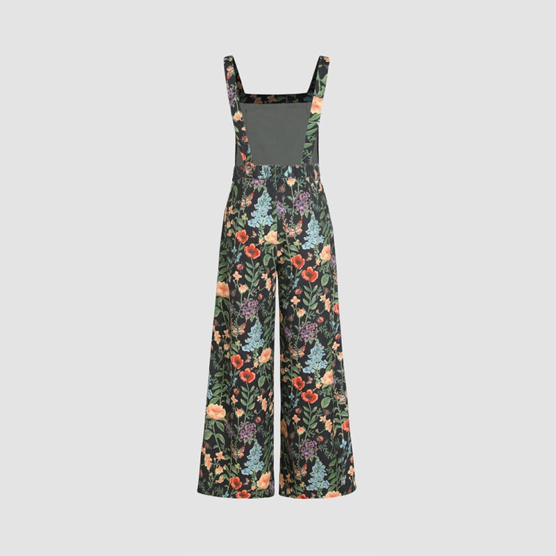 Floral Print Button Wide Leg Jumpsuit