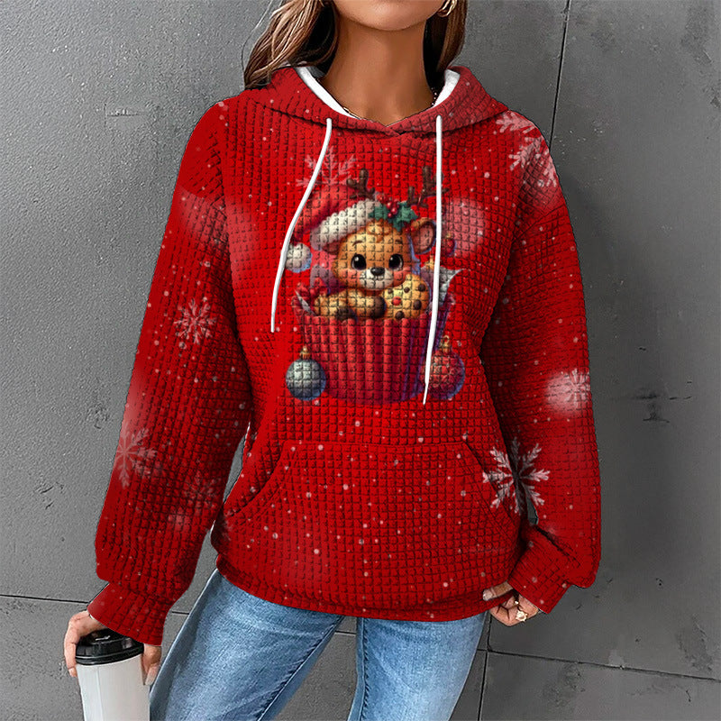 Cozy Waffle Knit Hooded Sweater for Women