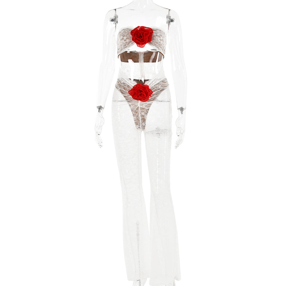 Women's Floral Lace See-Through Tube Top Jumpsuit