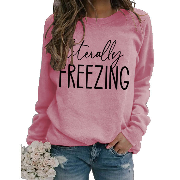 Women's Printed Loose Round Neck Long Sleeve Pullover Sweatshirt