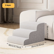 3-Tier Pet Stair With Cushioned Steps & Washable Cover - Sturdy Foldable & Dog Ramp, Non-Slip Surface & Soft Landing Platform - Suitable For Medium Large Breeds, Elderly Pets - Easy Storage & Porta...