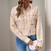 Women's Long-sleeved Lapel Geometric Pattern Bronzing Shirt