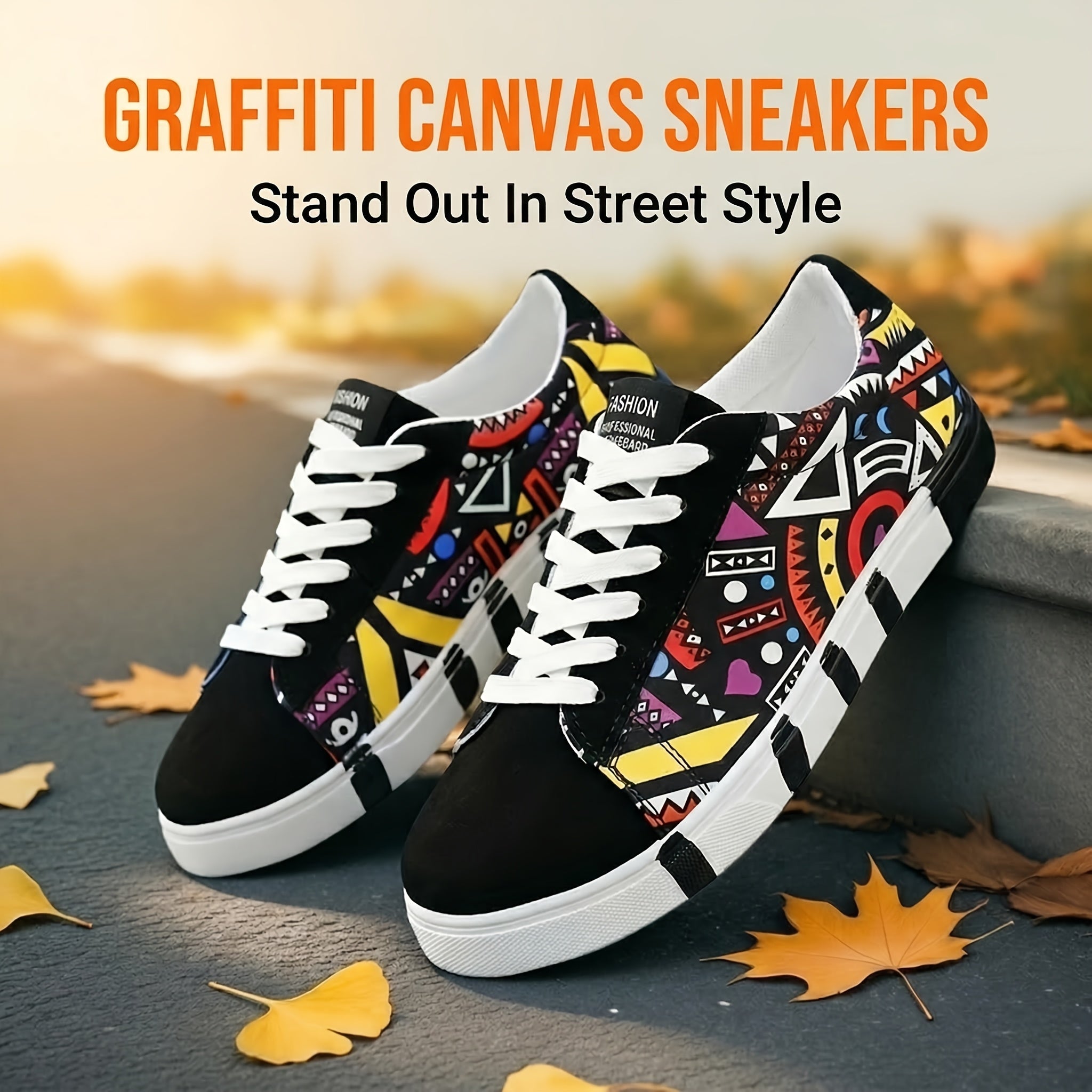 Men's Canvas Graffiti Style Lace-Up Summer Sneakers
