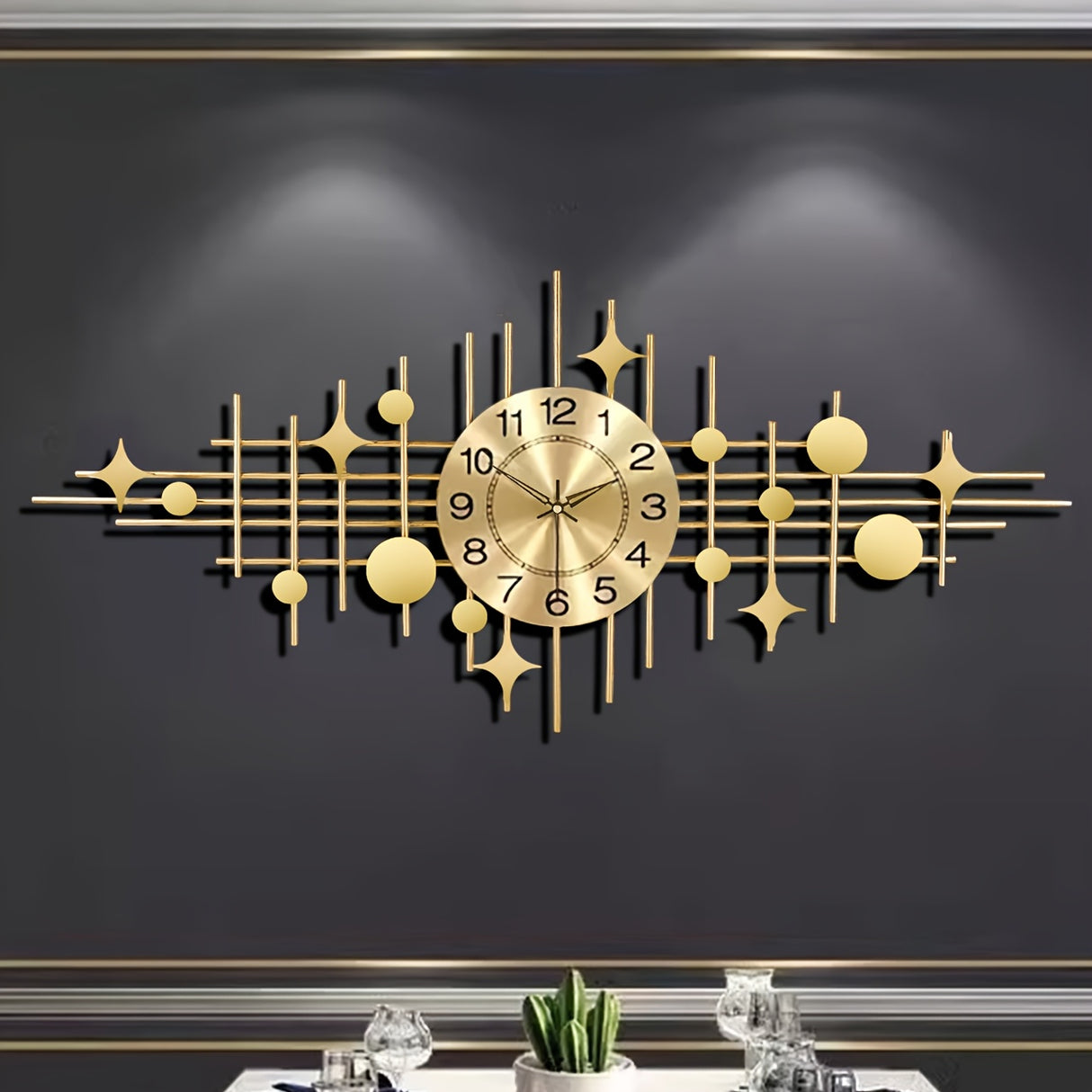 Elegant Golden Wall Clock with Roman Numerals and Star Accents – Silent, Battery-Powered Iron Art Clock for Living Room, Bedroom, Study, or Kitchen Decor (9.5x16.5 Inches)