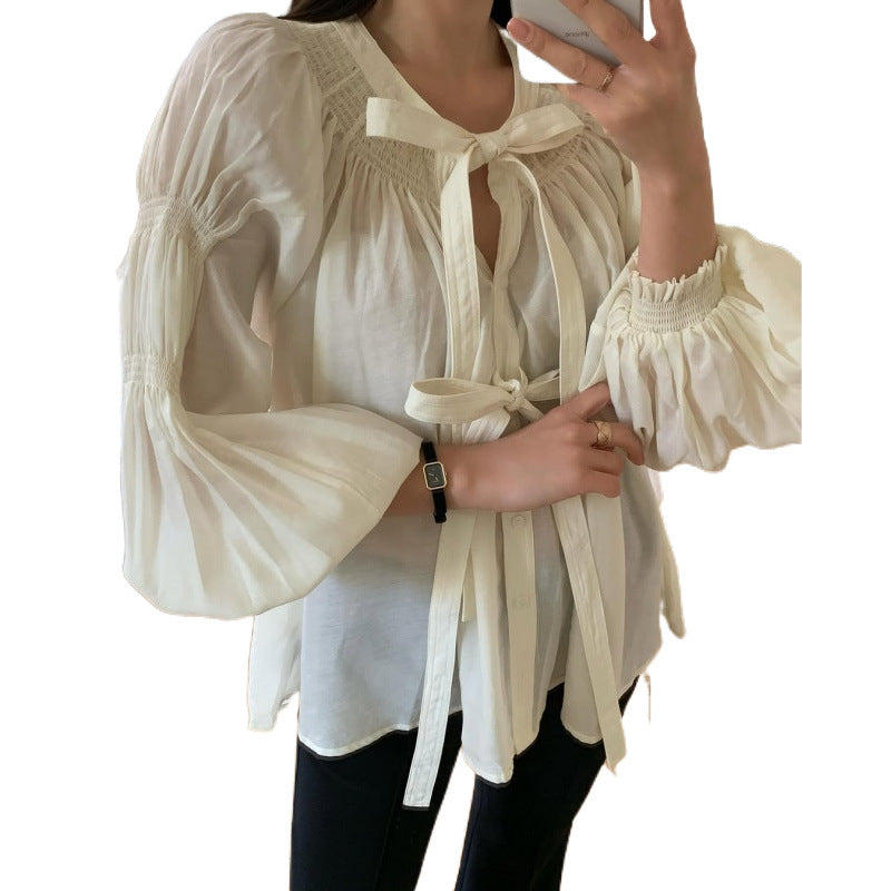 Women's Vintage Court Style Lace-up Long Sleeve Shirt